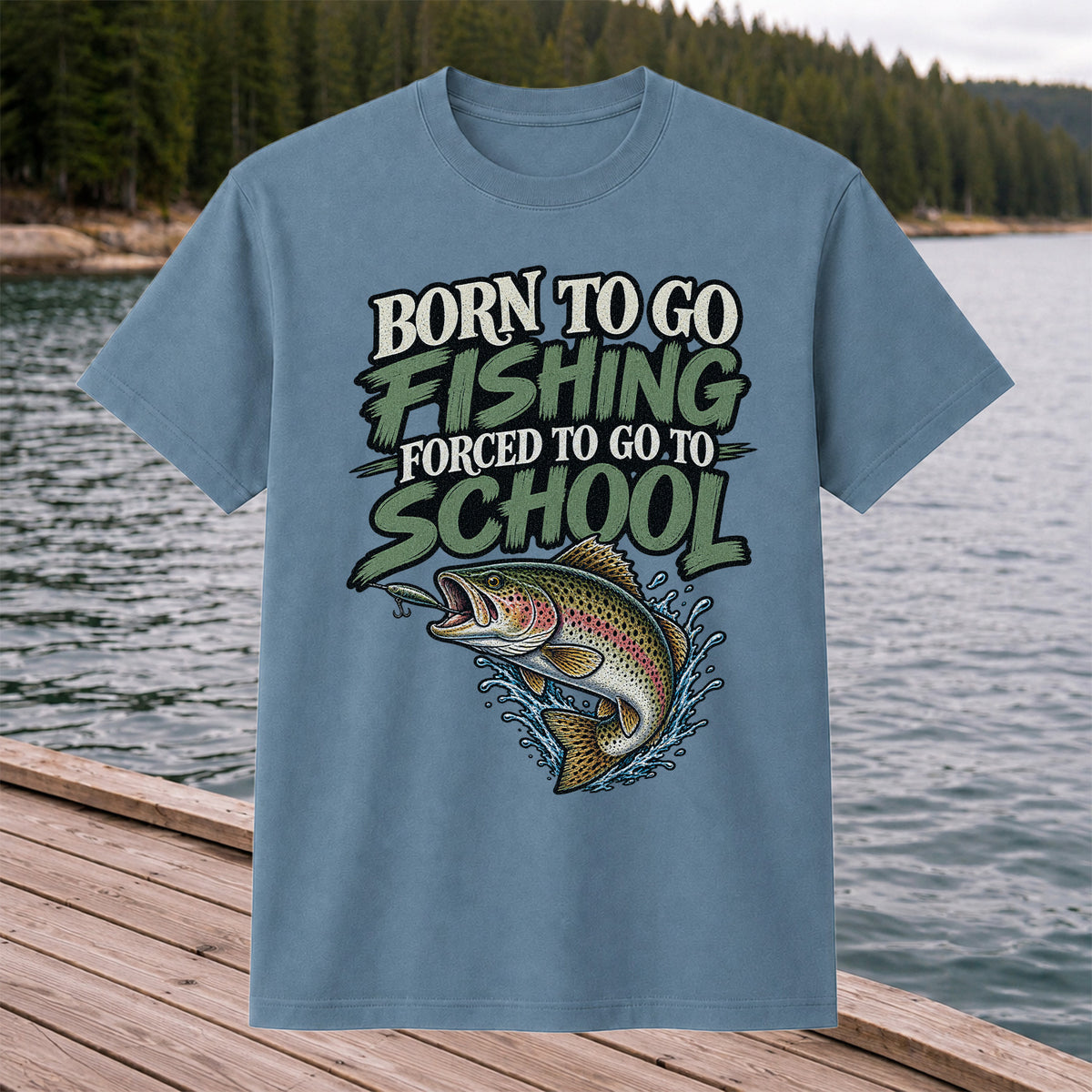 Born to Go Fishing Forced to Go to School Funny Trout T-Shirt