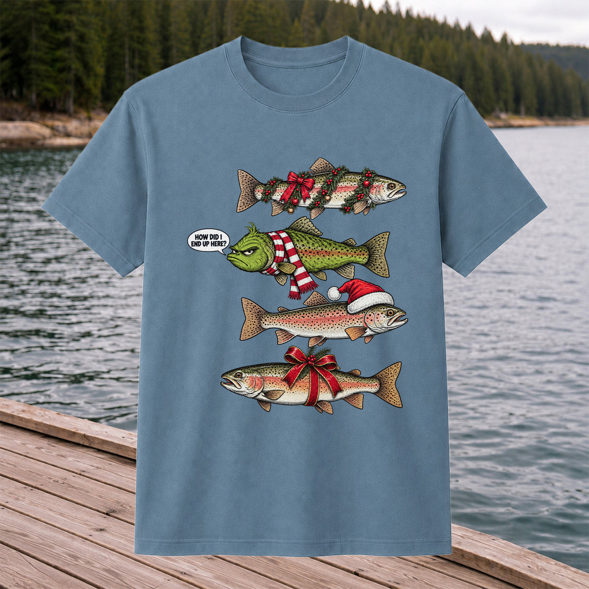 Christmas Trout Fishing Holiday Graphic T-Shirt