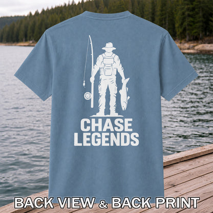 Chase Legends Fly Fishing Angler Silhouette Graphic T-Shirt | Back Print