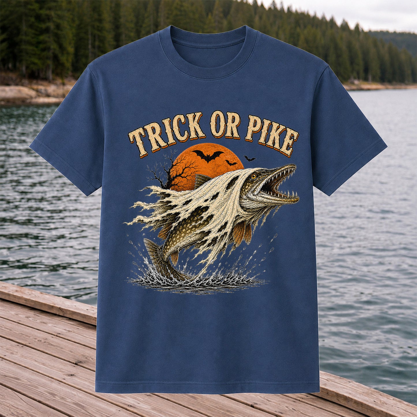 Trick or Pike Halloween Fishing T-Shirt, Vintage Trout Angler Tee
