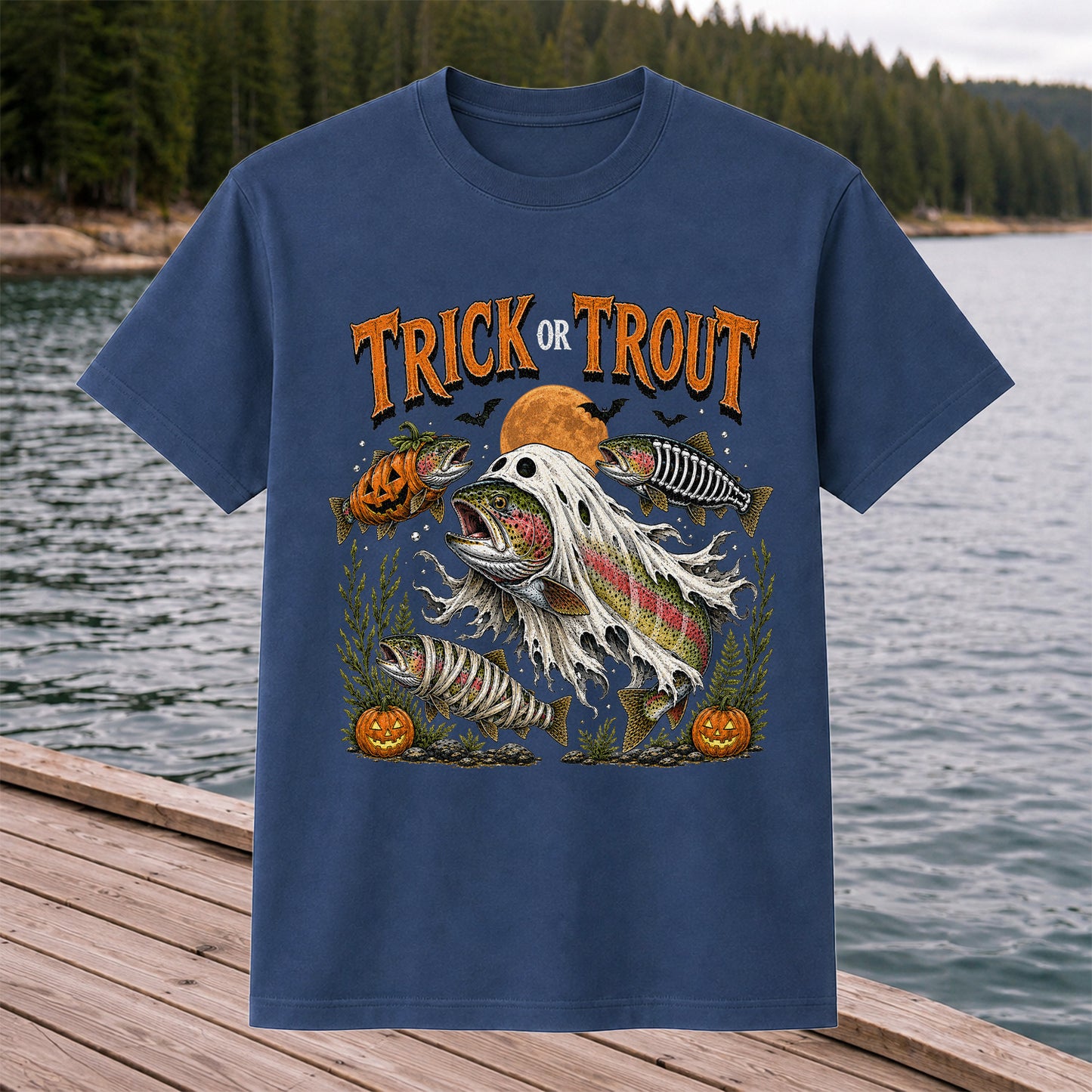 Trick or Trout Halloween T-Shirt Funny Trout Fishing Halloween Tee