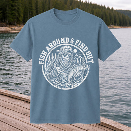 Fish Around & Find Out Bigfoot Trout Fishing Graphic T-Shirt
