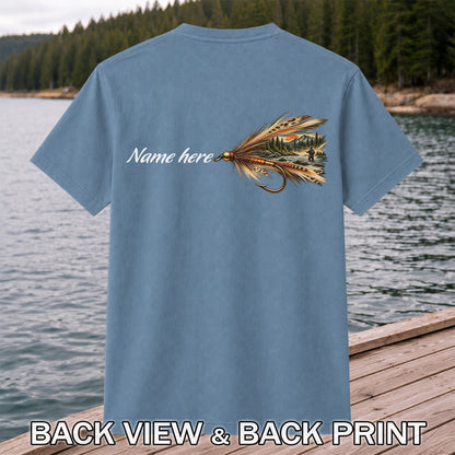 Personalized Fly Fishing Lure Name Graphic T-Shirt | Back Print