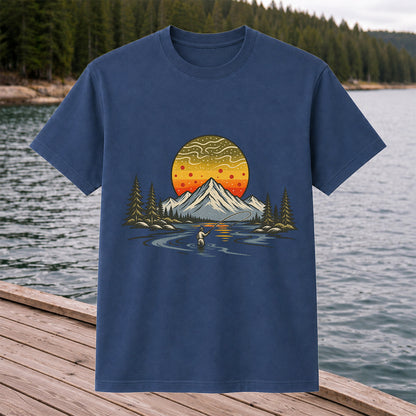 Mountain Sunset Fly Fishing Angler Graphic T-Shirt