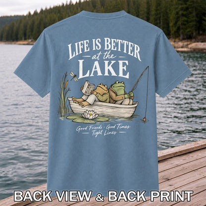 Life Is Better at the Lake Frog Fishing Graphic T-Shirt | Back Print