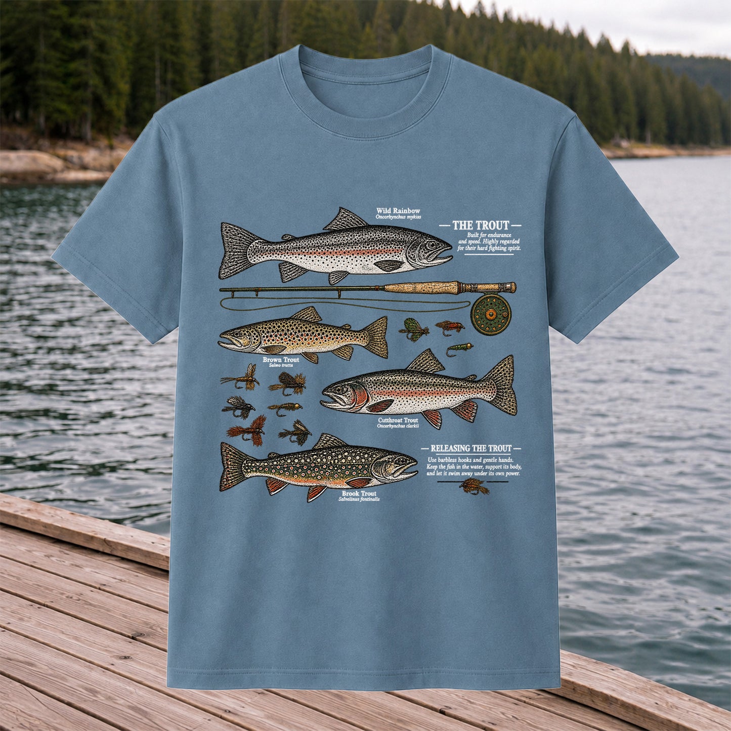 The Trout Species Chart Vintage Fly Fishing Graphic T-Shirt