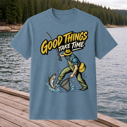 Good Things Take Time Rainbow Trout Fly Fishing Graphic T-Shirt