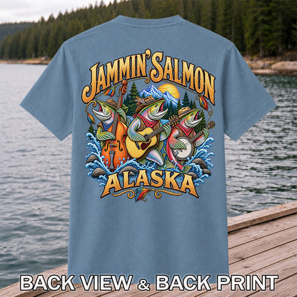 Salmon Music Band Alaska Fishing Graphic T-Shirt | Back Print
