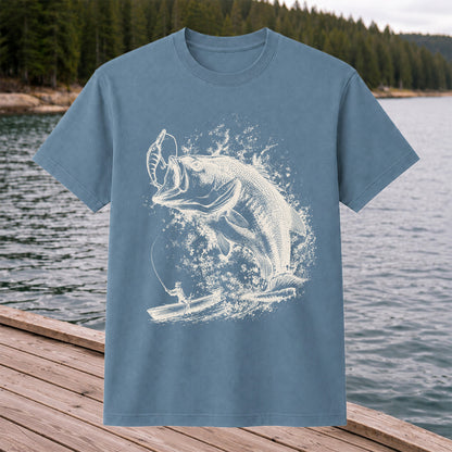 Largemouth Bass Striking Lure from Fishing Boat Graphic T-Shirt