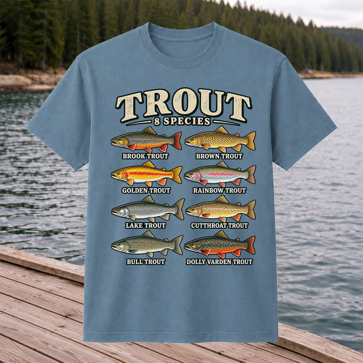 Trout 8 Species Vintage Fish Chart Graphic T-Shirt
