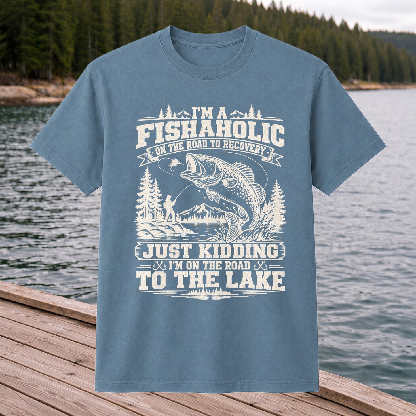 I'm a Fishaholic On the Road to Recovery Funny Trout Fishing T-Shirt