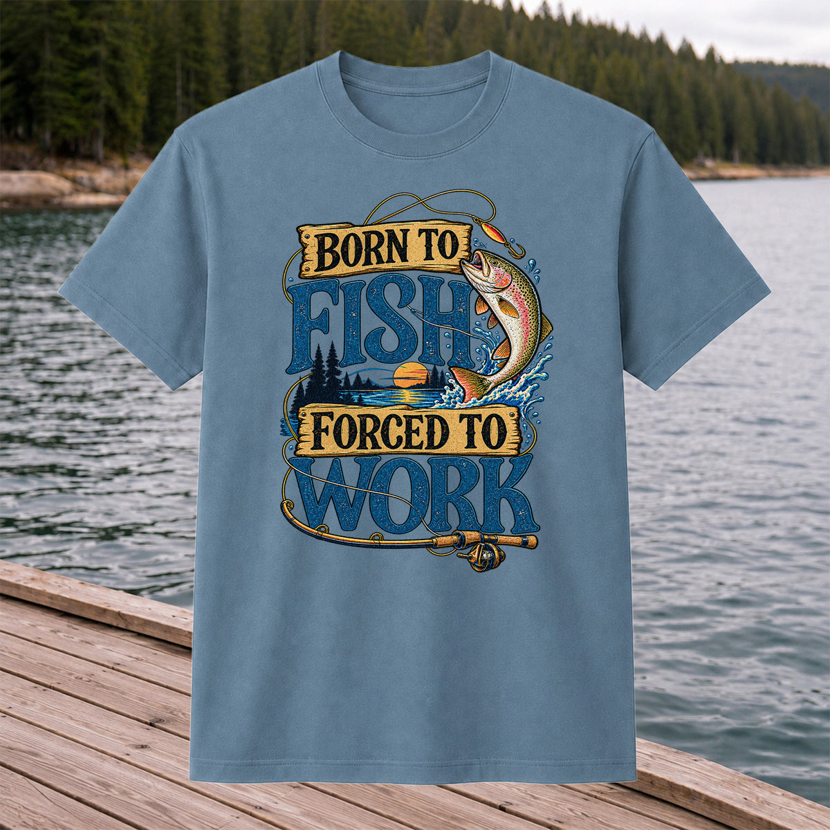 Rainbow Trout Lake Sunset Fishing Graphic T-Shirt