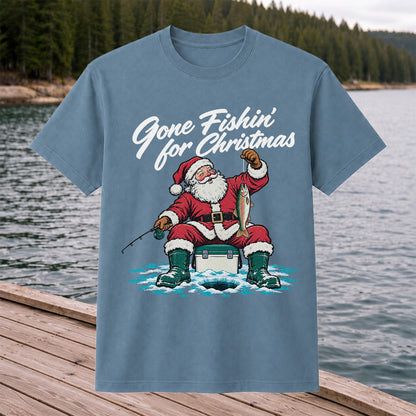 Santa Claus Ice Fishing Christmas Graphic T-Shirt