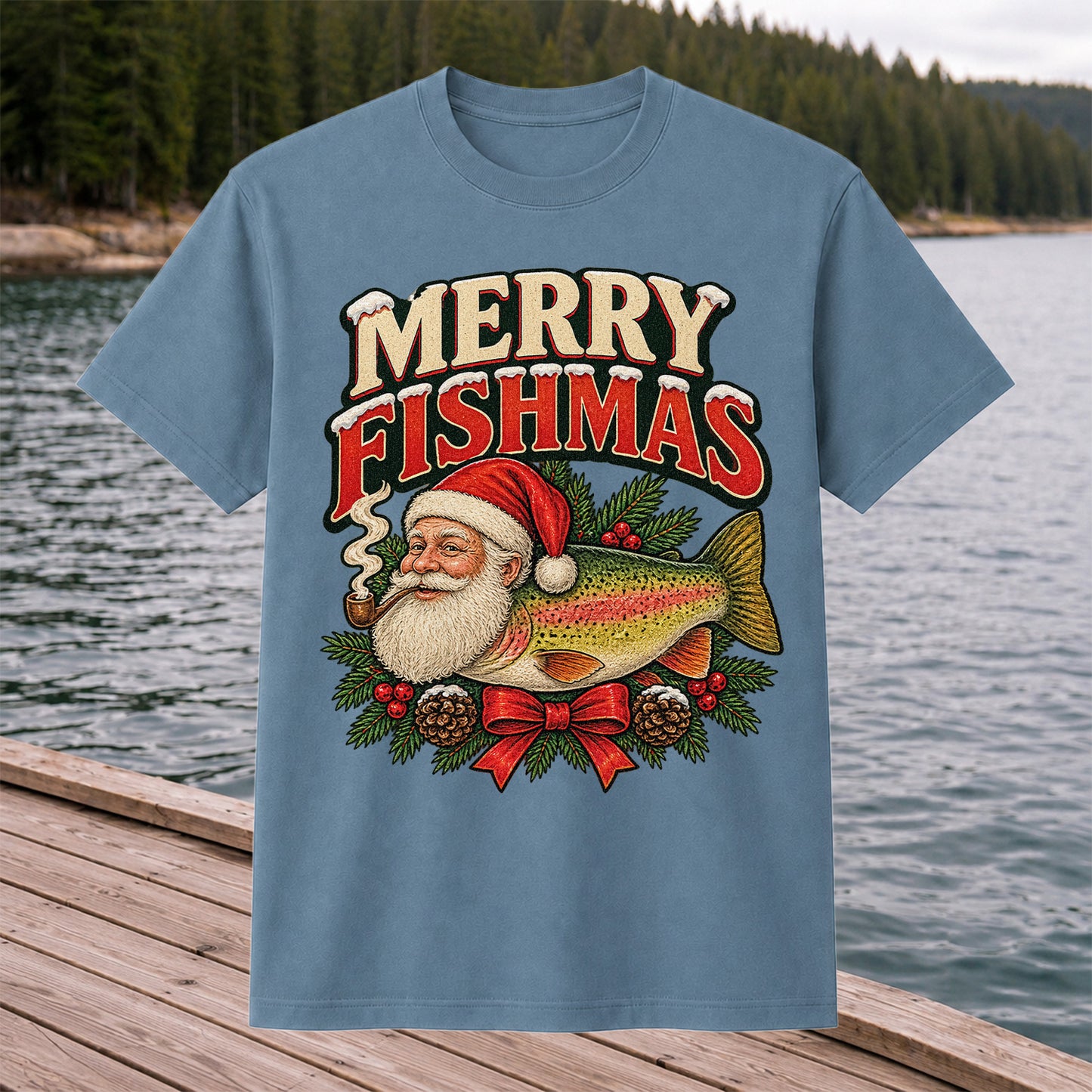 Merry Fishmas Santa Rainbow Trout Christmas Fishing T-Shirt