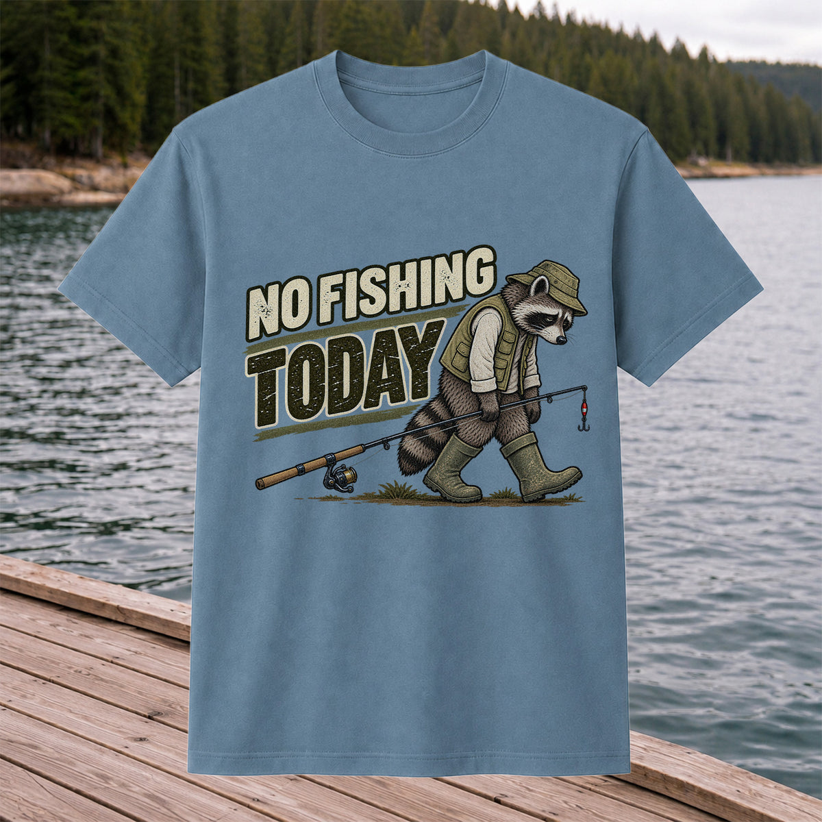 No Fishing Today Raccoon Funny Fishing T-Shirt