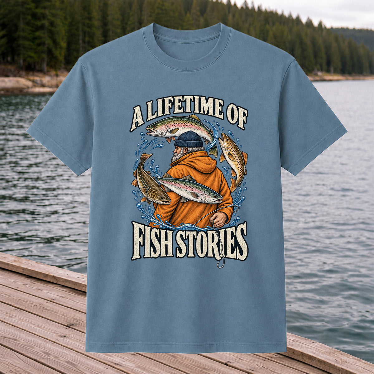 A Lifetime of Fish Stories Angler and Trout Fishing Graphic T-Shirt