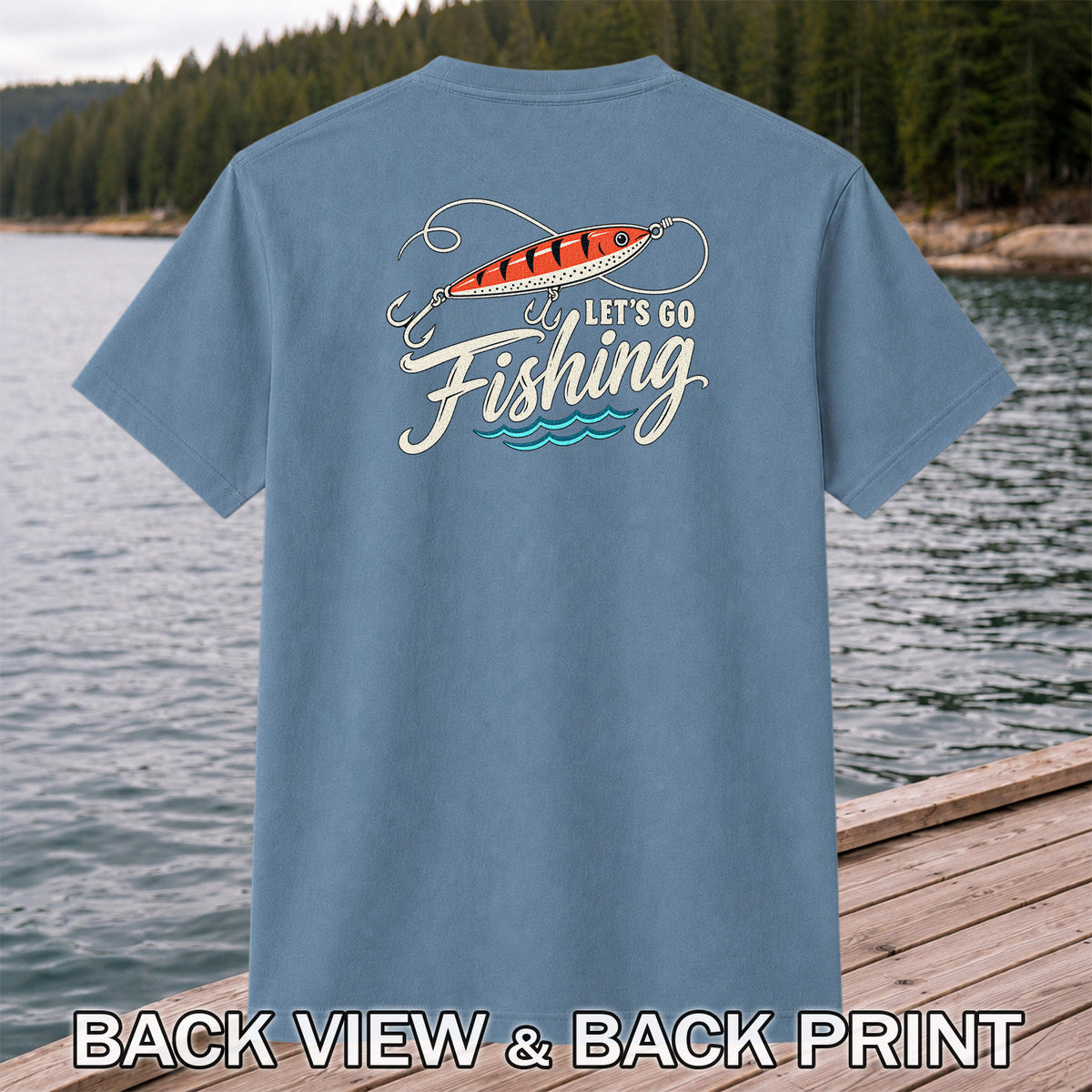 Let's Go Fishing Retro Fishing Lure Graphic T-Shirt | Back Print