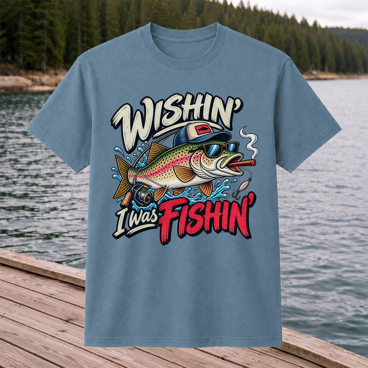Wishin' I Was Fishin' Funny Rainbow Trout Fishing T-Shirt