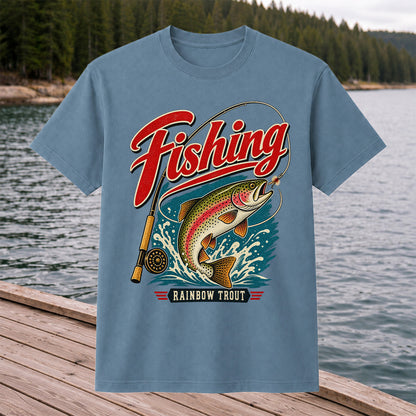 Vintage Rainbow Trout Fishing Graphic T-Shirt