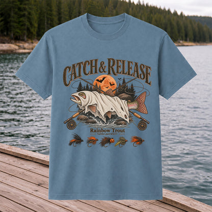 Catch & Release Rainbow Trout Halloween Fly Fishing T-Shirt