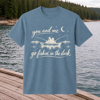 You and Me Go Fishin' in the Dark Couple in a Boat Fishing T-Shirt