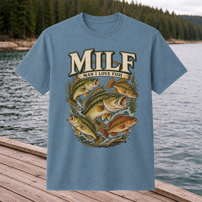 MiLF Man I Love Fish Jumping Bass Fishing Graphic T-Shirt