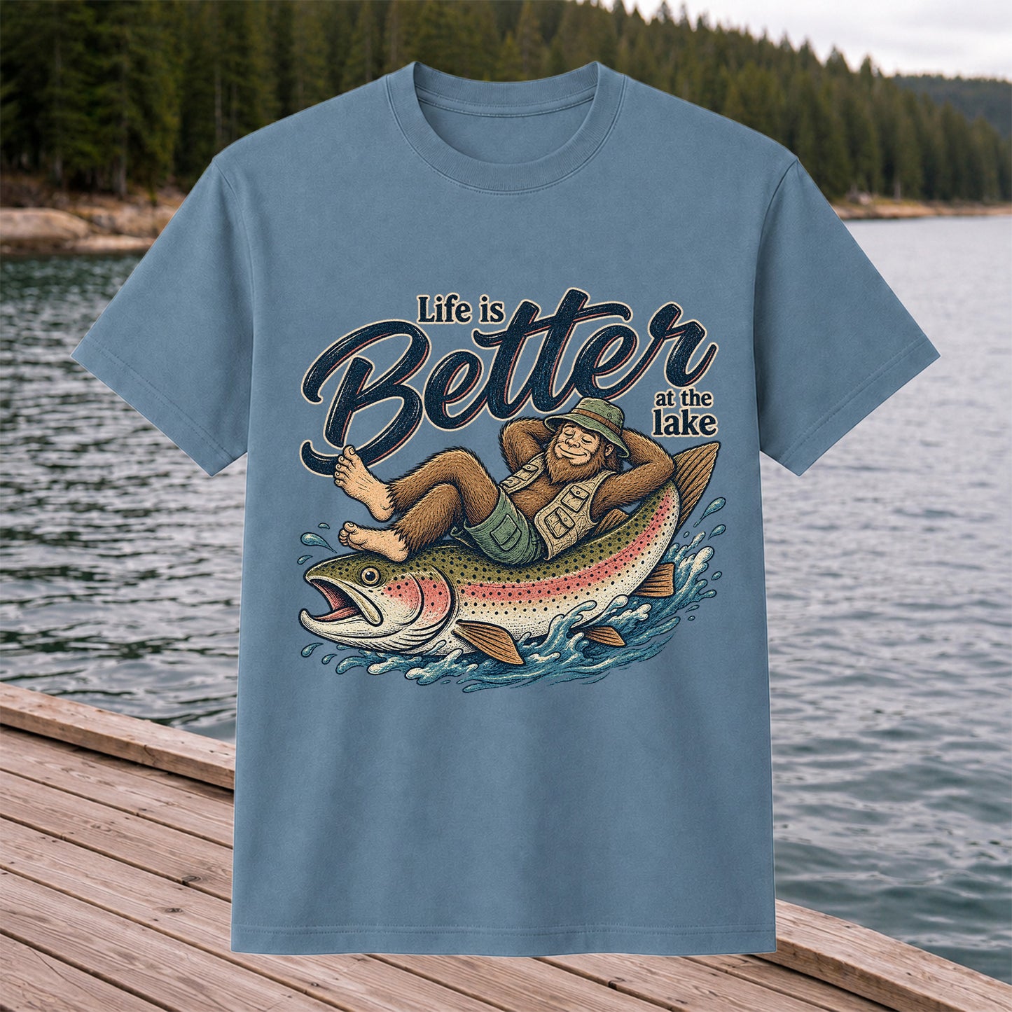 Life Is Better at the Lake Rainbow Trout Fishing Graphic T-Shirt