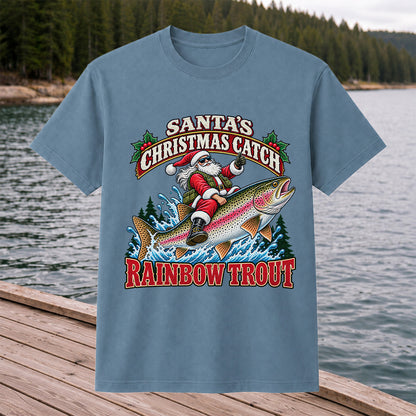Santa's Christmas Catch Rainbow Trout Fishing T-Shirt