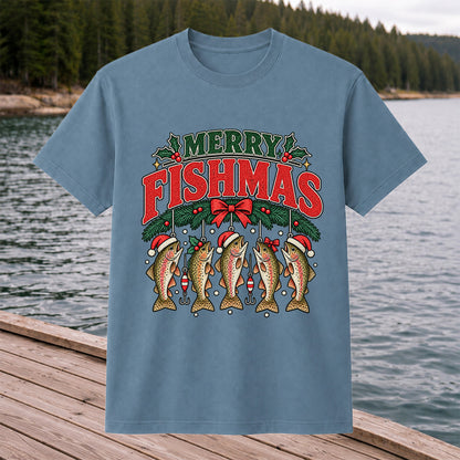 Merry Fishmas Christmas Rainbow Trout Fishing T-Shirt
