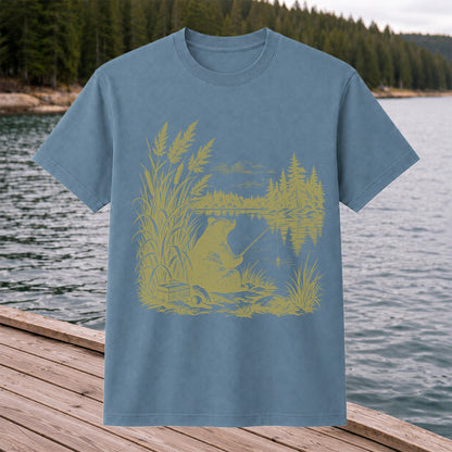 Bear Fishing by the Lake Vintage Outdoor Graphic T-Shirt