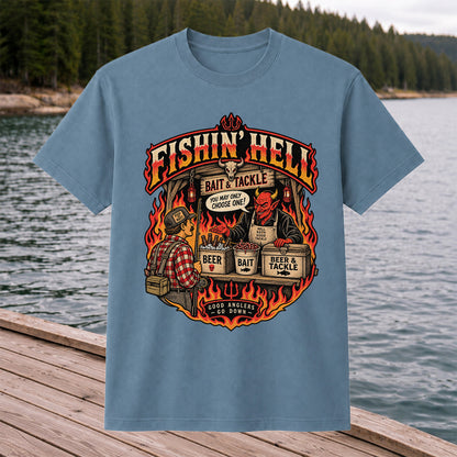 Fishin' Hell Devil Bait and Tackle Funny Fishing T-Shirt