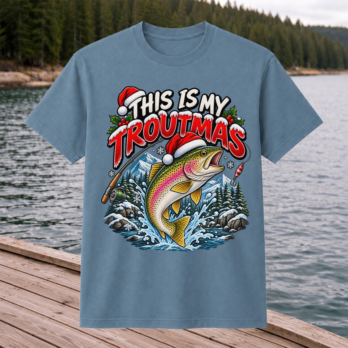 This Is My Troutmas Rainbow Trout Christmas Fishing T-Shirt