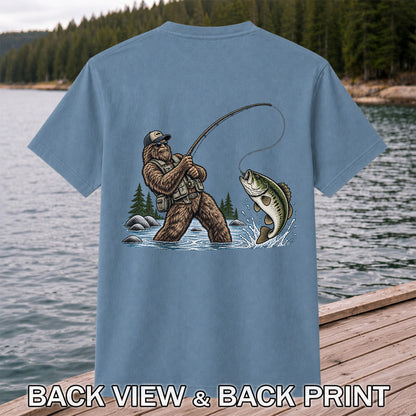 Bear Catching Bass Fishing Graphic T-Shirt | Back Print