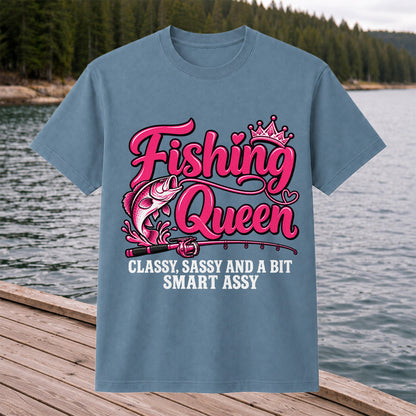 Fishing Queen Classy Sassy and a Bit Smart Assy Bass and Fishing Rod T-Shirt