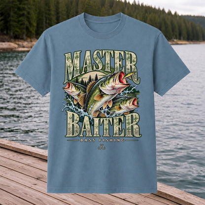 Master Baiter Bass Fishing Funny Vintage Graphic T-Shirt