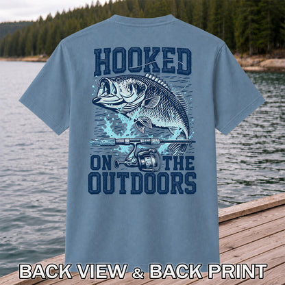 Hooked on the Outdoors Bass Fishing Graphic T-Shirt | Back Print
