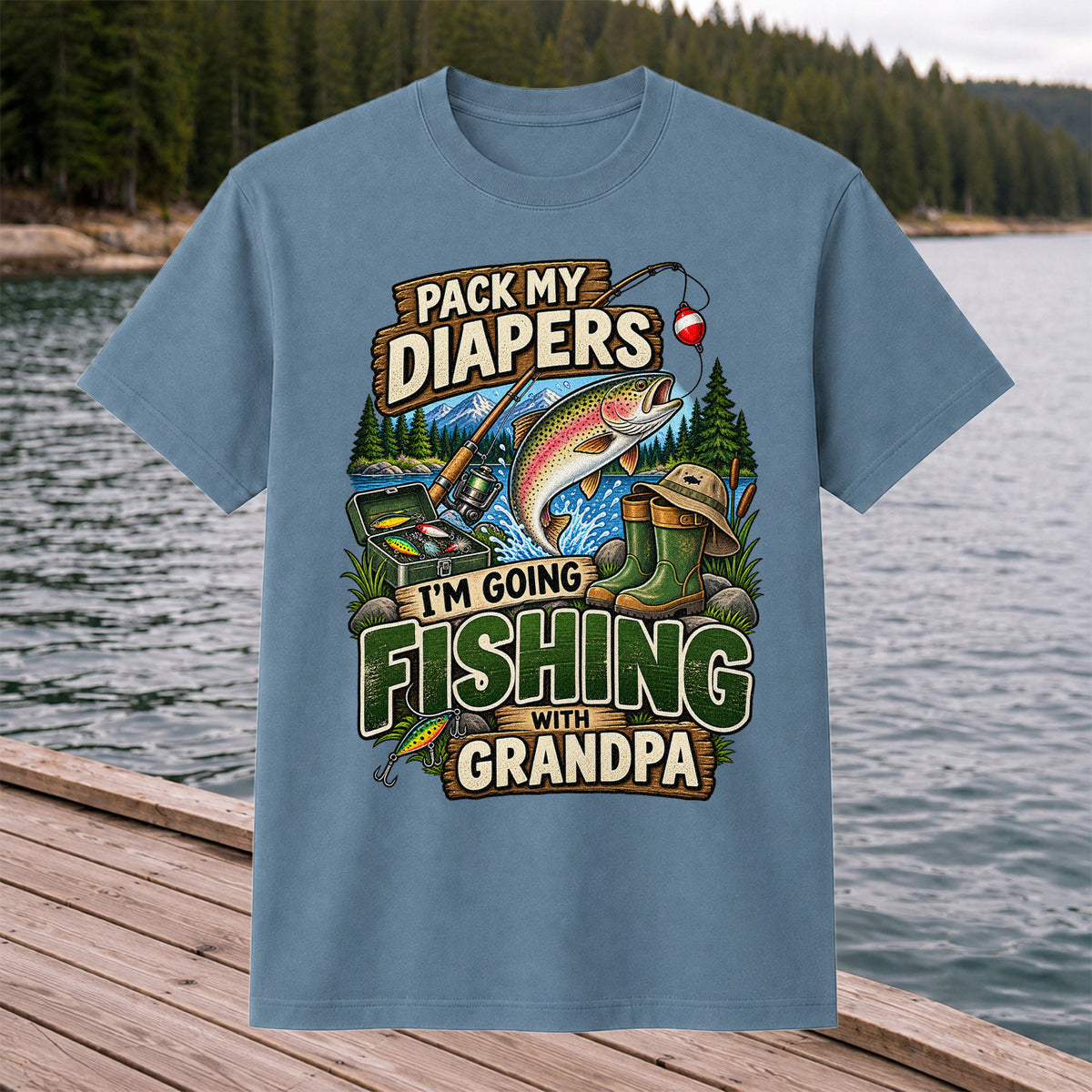 Pack My Diapers I'm Going Fishing With Grandpa Rainbow Trout T-Shirt
