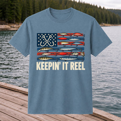 Keepin' It Reel American Flag Fishing Lures Graphic T-Shirt