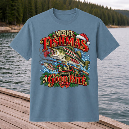 Merry Fishmas Christmas Sweater Pattern Bass Fishing T-Shirt