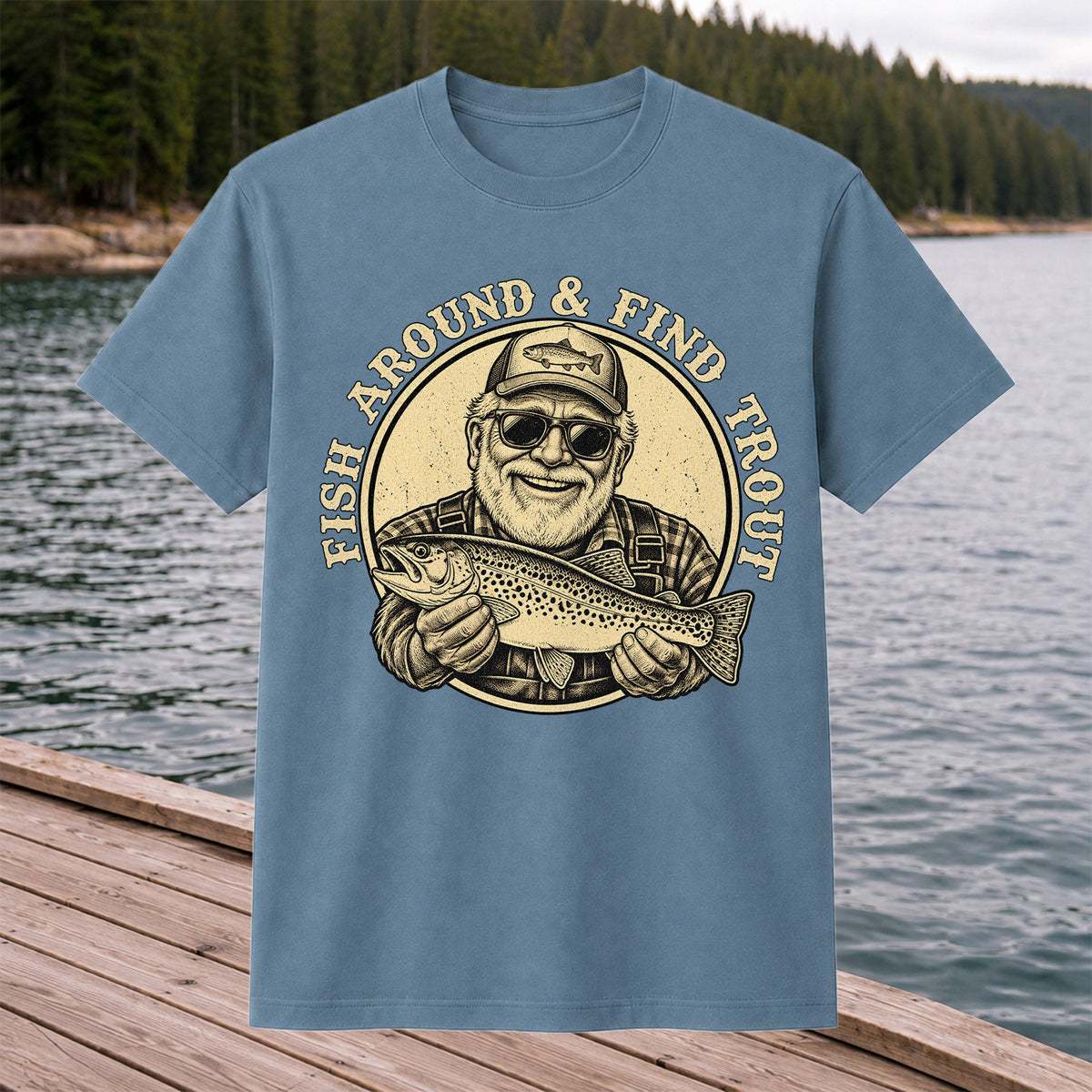 Fish Around & Find Trout Vintage Fisherman Fishing T-Shirt