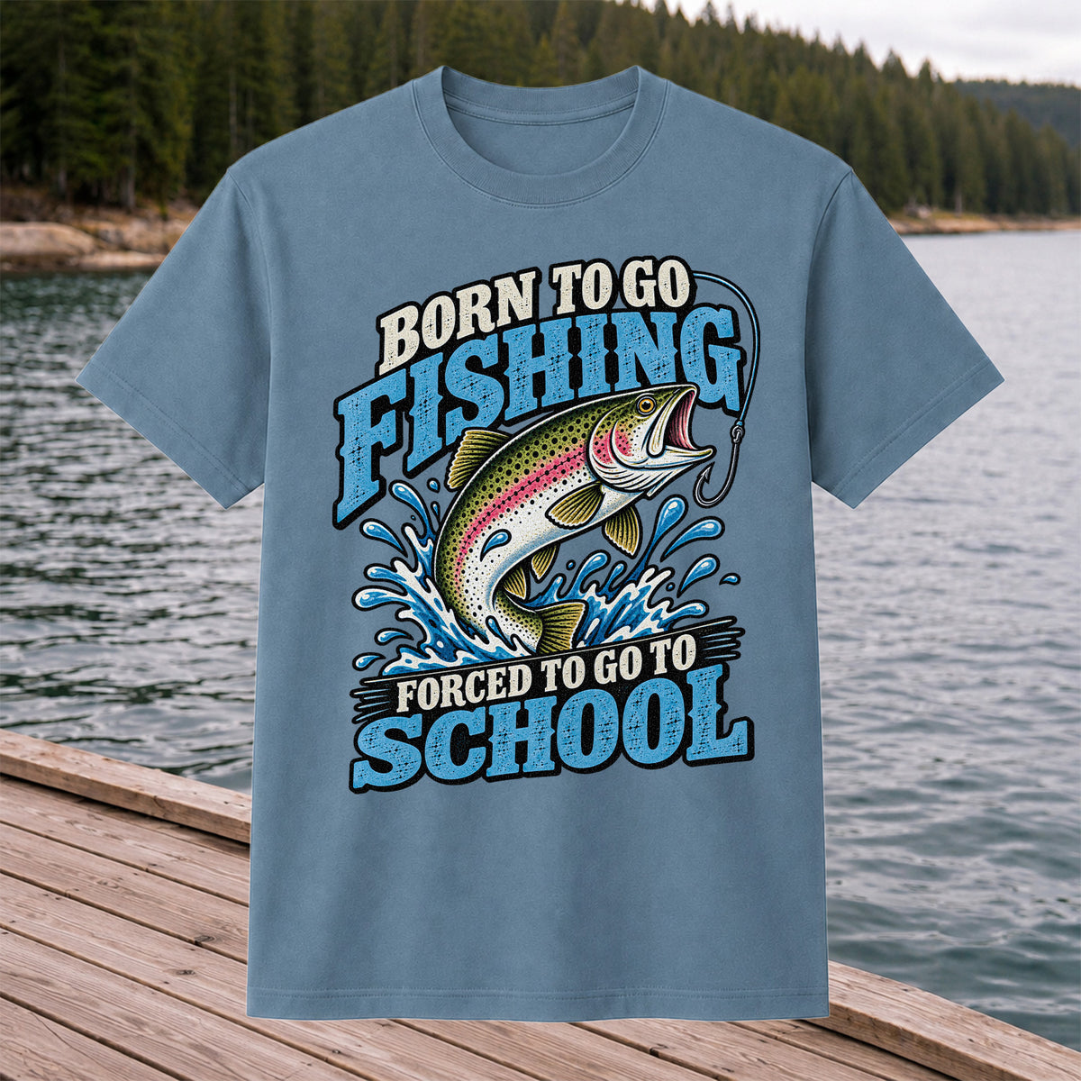 Born to Go Fishing Forced to Go to School Rainbow Trout T-Shirt