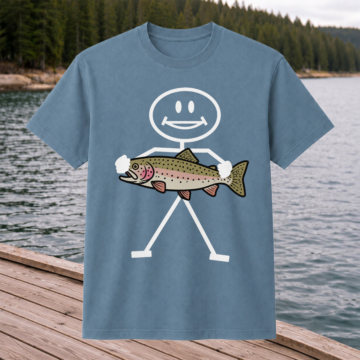Stick Figure Holding a Rainbow Trout Fishing T-Shirt
