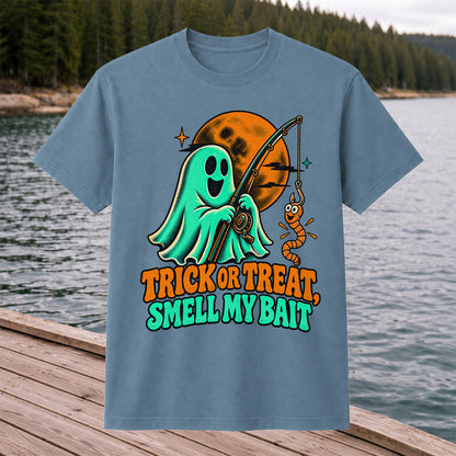 Trick or Treat, Smell My Bait Ghost Halloween Fishing T-Shirt