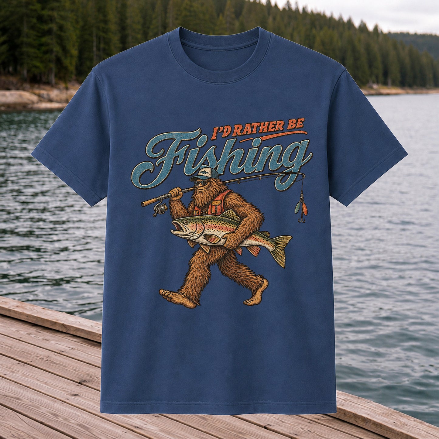 I'd Rather Be Fishing Bigfoot Trout Graphic T-Shirt