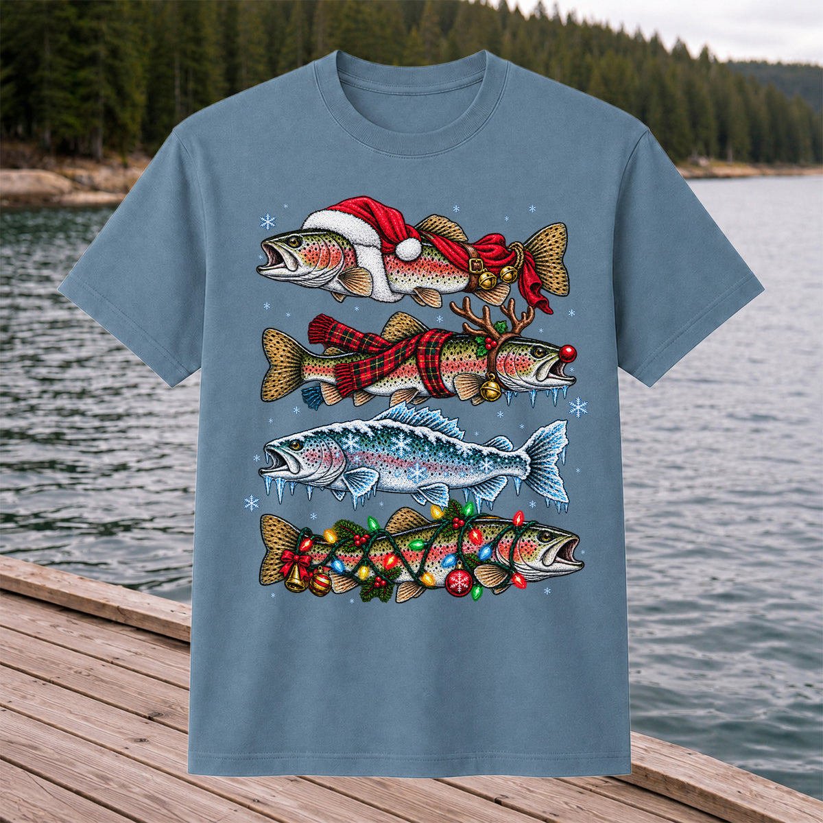 Christmas Rainbow Trout Holiday Fishing Graphic T-Shirt