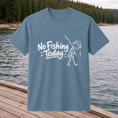 No Fishing Today Funny Stick Figure Angler Graphic T-Shirt
