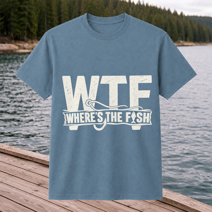 WTF Where's the Fish Funny Fishing Hook T-Shirt
