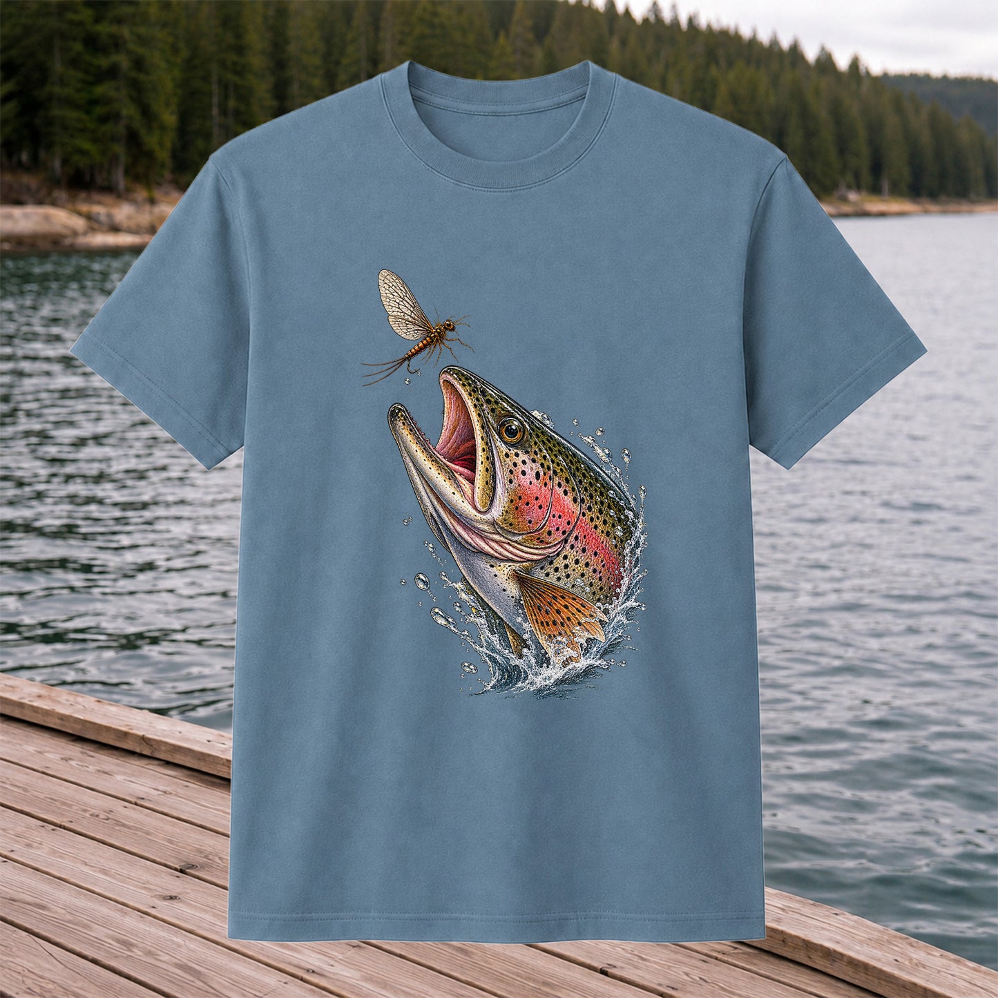 Rainbow Trout Chasing Mayfly Fishing Graphic T-Shirt