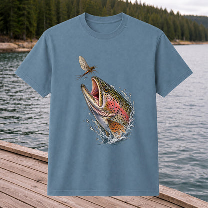 Rainbow Trout Chasing Mayfly Fishing Graphic T-Shirt