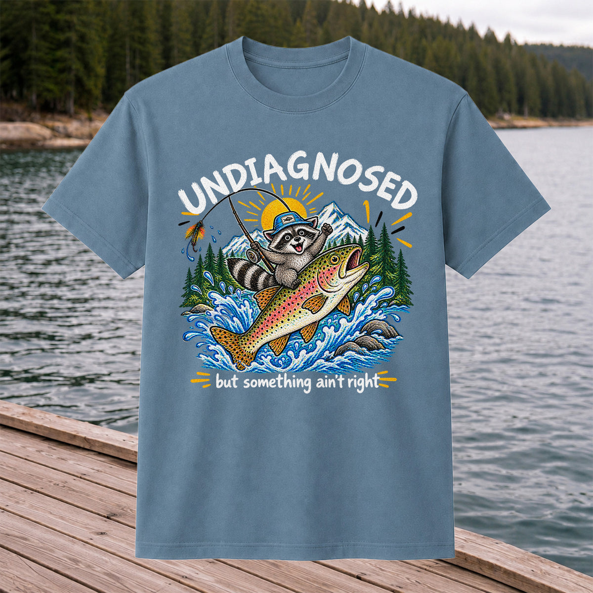 Undiagnosed But Something Ain't Right Raccoon Trout Fishing T-Shirt